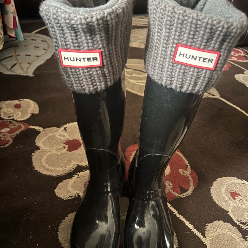 Hunter Black Winter & Rain Boots with Gray Knit Cuffs